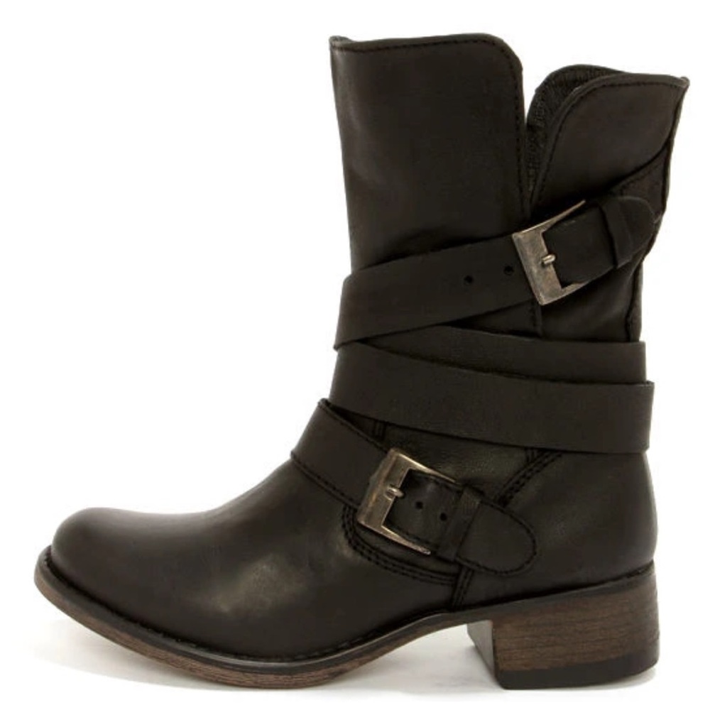 Steve Madden Brewzzer Boots Black Leather Ankle Booties Women's Size6 biker boot